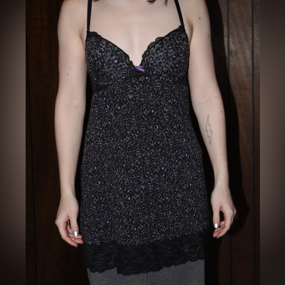 Leopard Print Black and Purple Slip Dress